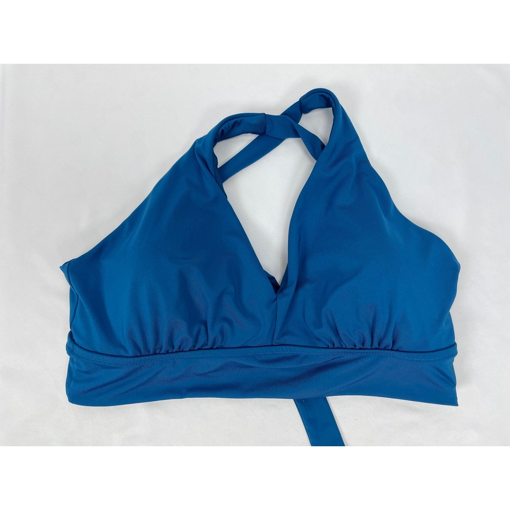Athleta Medium Blue Plunge Bikini Top A-C Padded Tie Back